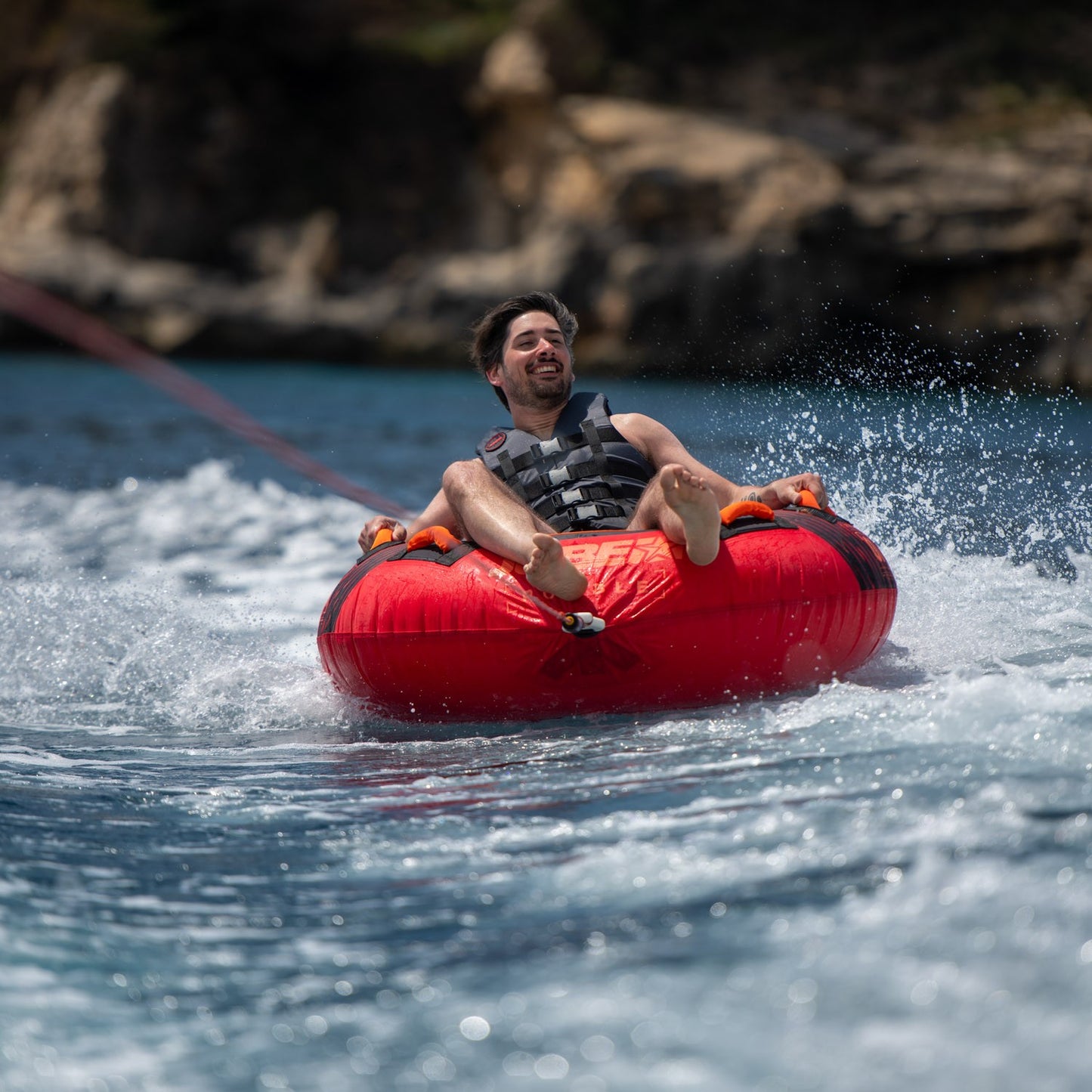 Jobe Rumble 46-Inch 1-Person Multi-Position Inflatable Towable Ski Tube (Red)