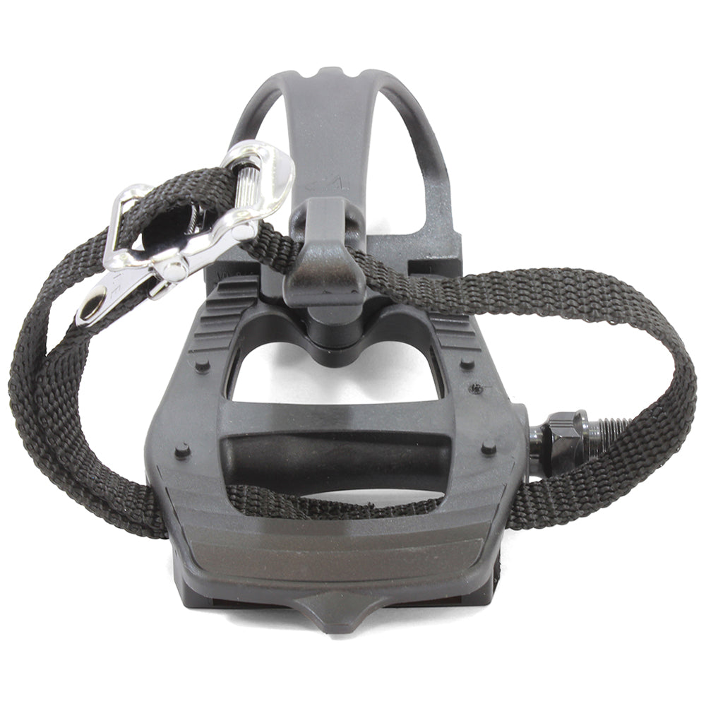 Bikelane Black Alloy Pedal and Nylon Toe Clip with Straps Set