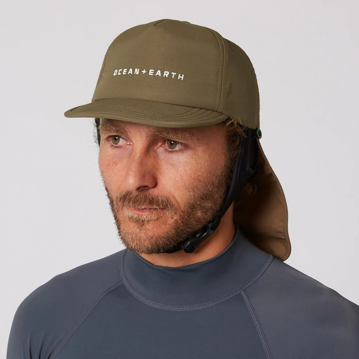Ocean & Earth Bingin Strapback Adjustable Cap with Flap and Chin Strap - Olive