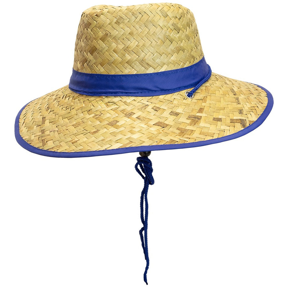 Lightweight UPF50+ Broad Brim Straw Hat with Adjustable Chin Strap (Royal Blue)