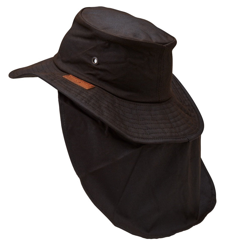 Didgeridoonas Walkabout Brown Water Repellent Oilskin Soft Brim Hat with Neck Flap
