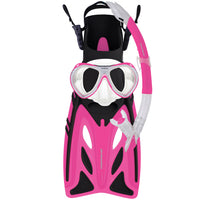 Mirage Crystal Junior Mask Snorkel and Fin Set with Tempered Glass Lens Pink Size S-XL