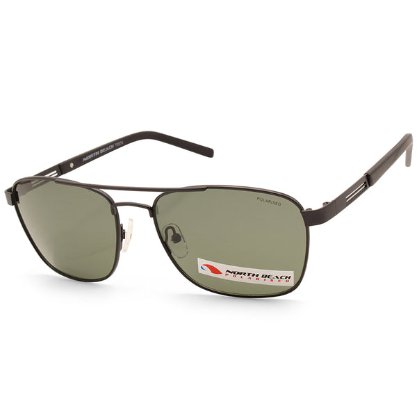North Beach Anago Matte Black/Green Polarised Unisex Pilot Sunglasses 70570