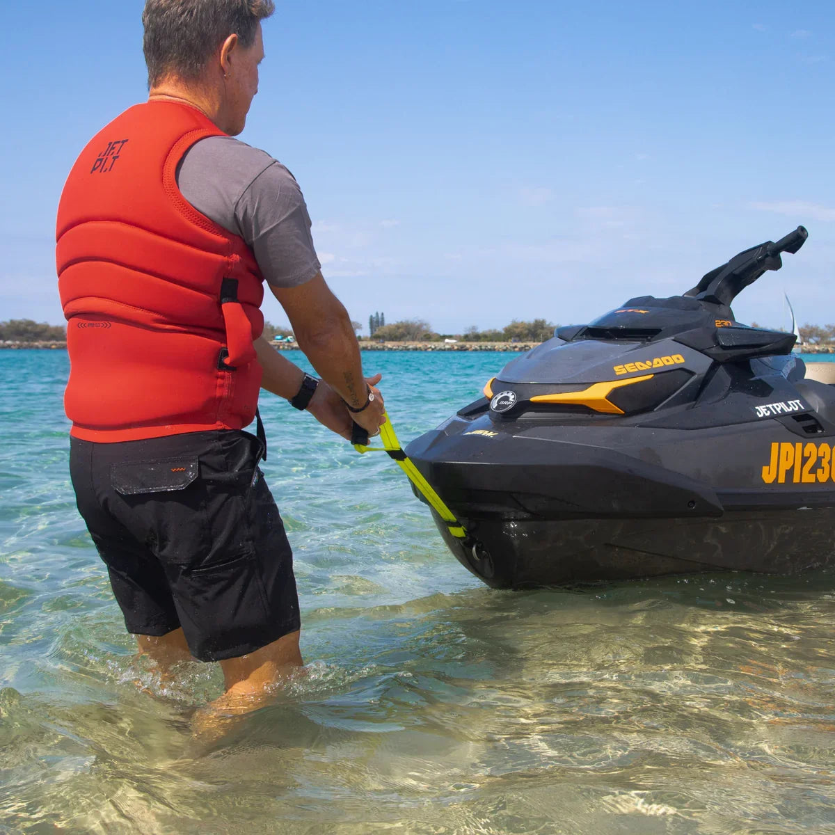 Jetpilot 70cm Strog Arm Ergonomic Dragging Strap with Handle and Hook (Fluro Yellow)