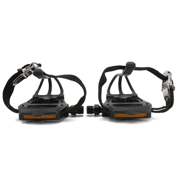 Bikelane Black Alloy Pedal and Nylon Toe Clip with Straps Set