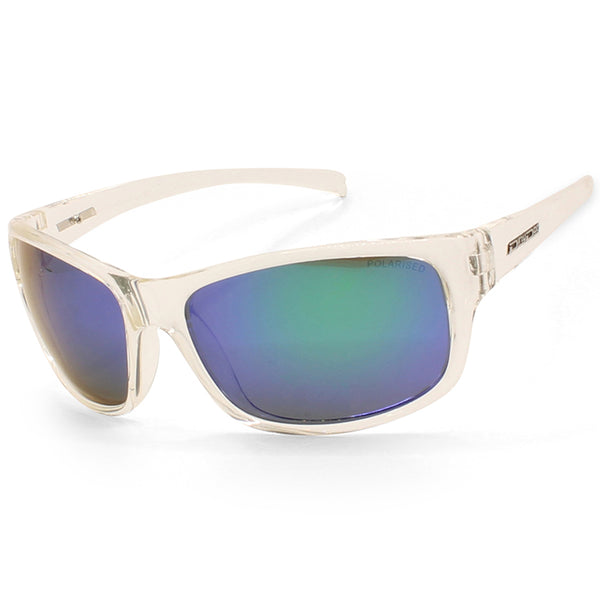 Dirty Dog Shock Satin Clear Crystal/Green Polarised Unisex Sports Sunglasses 53509