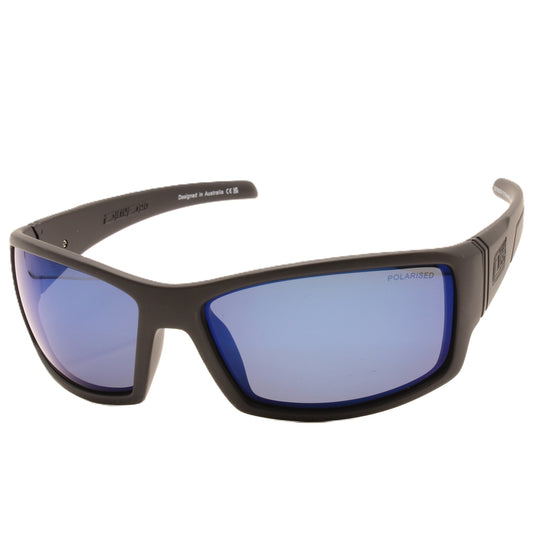 Dirty Dog Defendor Satin Black-Grey/Blue Mirror Polarised Men's Sunglasses