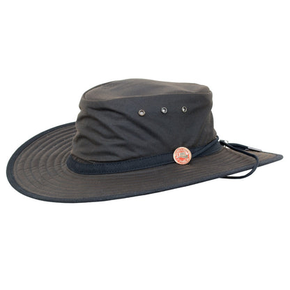 Durack Unisex Wide Brim Oilskin Hat With Chinstrap & Toggle (Brown)