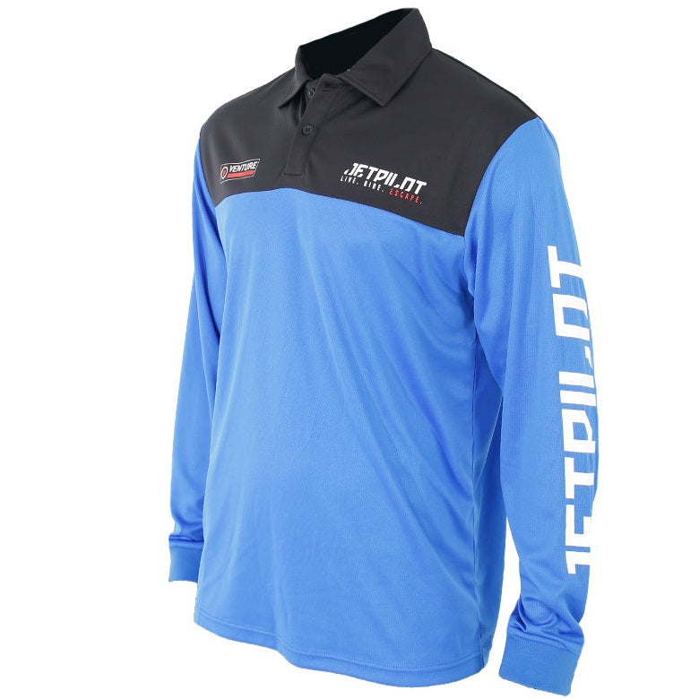 Jetpilot Venture Men's Long Sleeve Fishing Polo Shirt (Black-Blue)