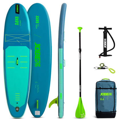 Jobe Aero Sava Youth 8'6" Inflatable SUP Stand-Up Paddle Board Package (Green/Aqua)