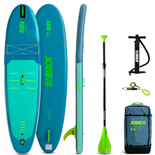 Jobe Aero Sava Youth 8'6" Inflatable SUP Stand-Up Paddle Board Package (Green/Aqua)