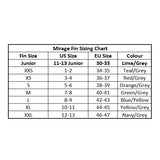 Mirage Long Blade Rubber Swim Fins with Mesh Bag Sizes Junior - XXL