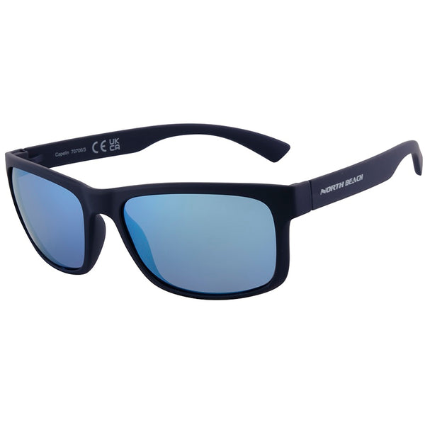 North Beach Capelin Matte Navy/Ice Blue Mirror Polarised Unisex Sunglasses 70706