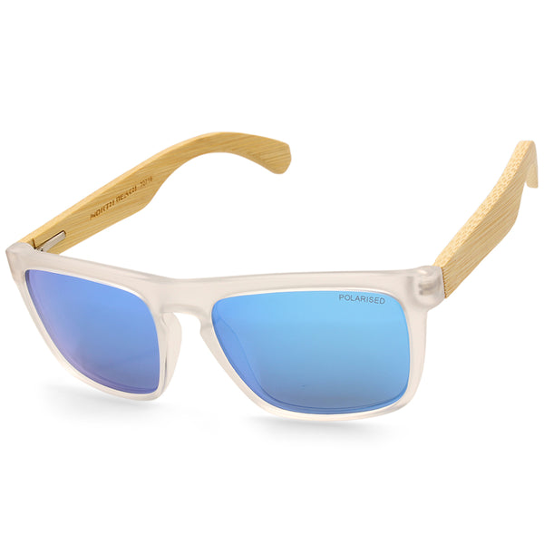 North Beach Comber Matte Crystal/Ice Blue Mirror Polarised Unisex Sunglasses 70716