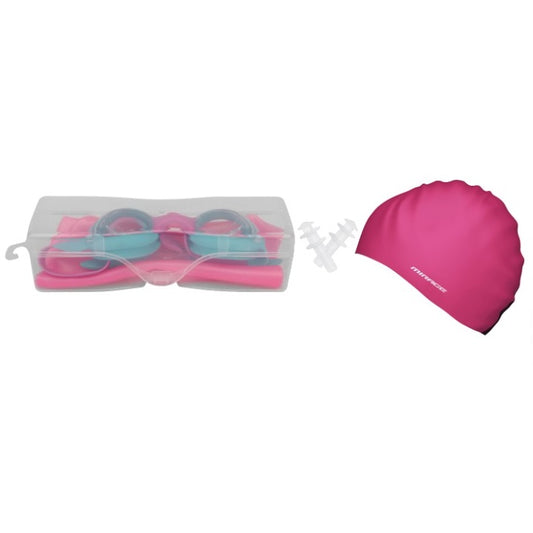 Mirage Kid's Junior Swim Pack Goggles Cap and Ear Plugs for 6-14 yo (Pink)