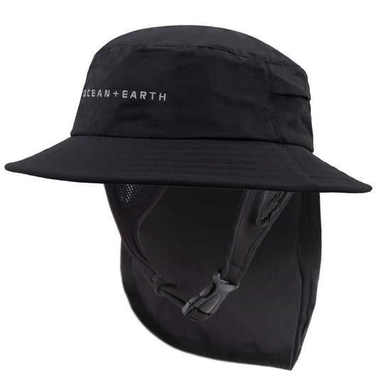 Ocean & Earth Bingin Kids Soft Peak Surf Hat with Chin Strap Black (54cm)