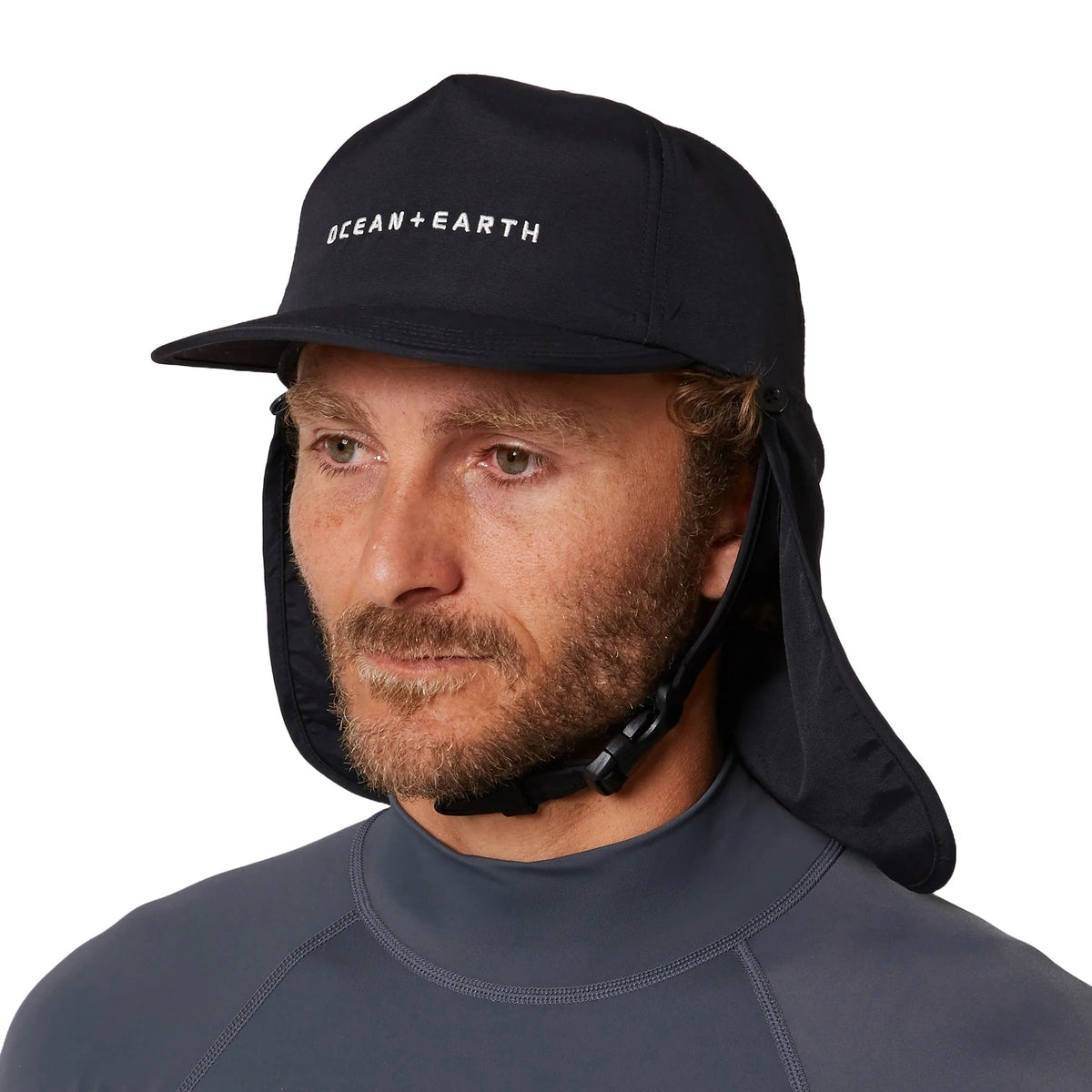 Ocean & Earth Bingin Strapback Adjustable Cap with Flap and Chin Strap - Black