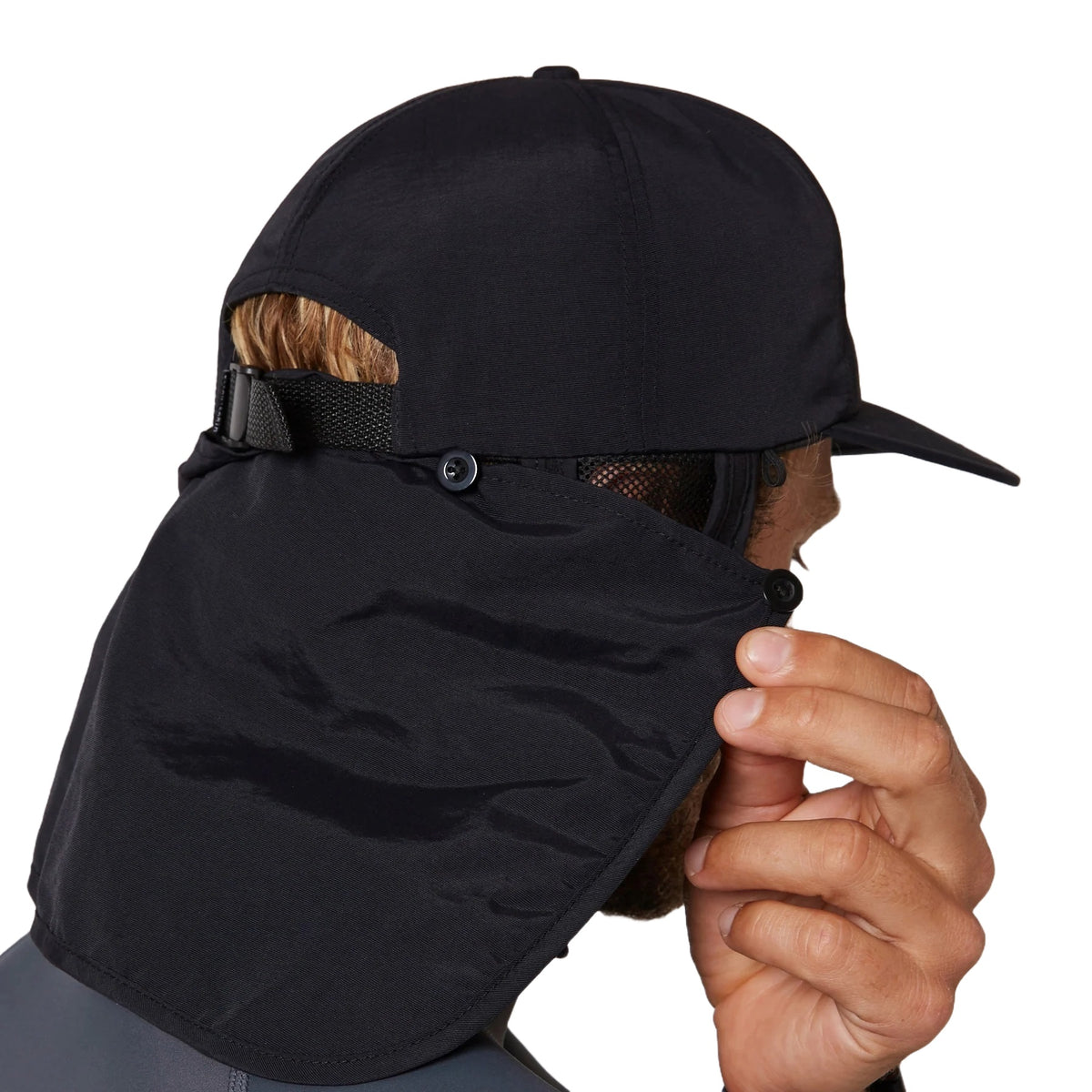 Ocean & Earth Bingin Strapback Adjustable Cap with Flap and Chin Strap - Black