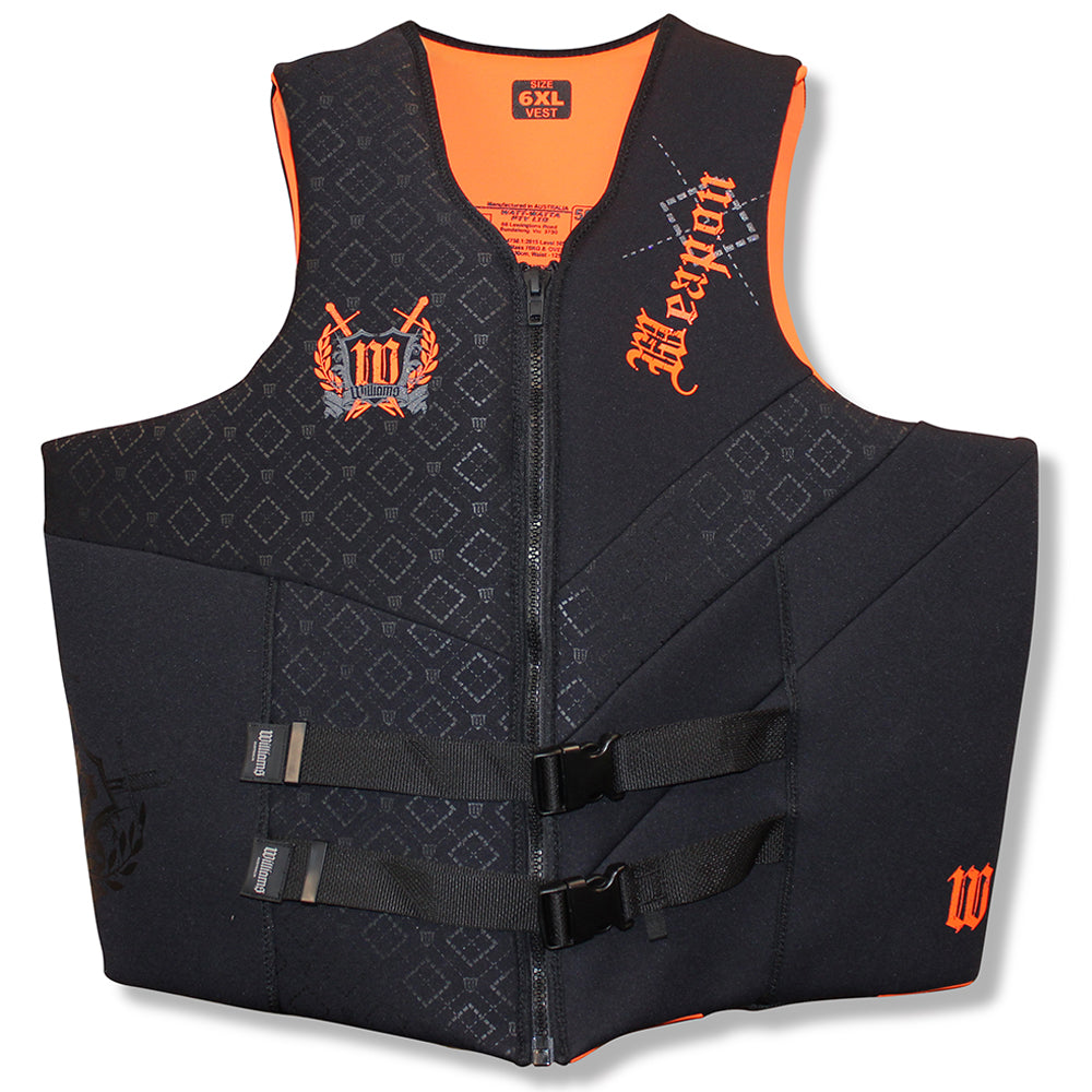 Weapon Super Size 7XL-8XL Neoprene PFD Buoyancy Life Vest Jacket Black/Orange