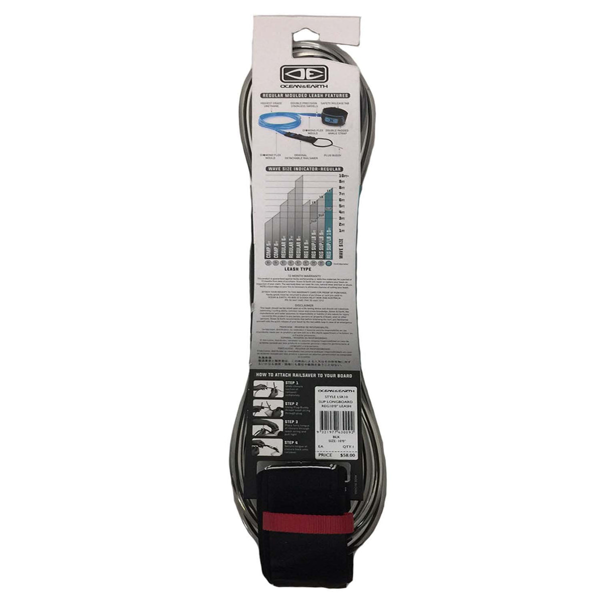 Ocean & Earth SUP Longboard 10-Foot Ankle Leash Black