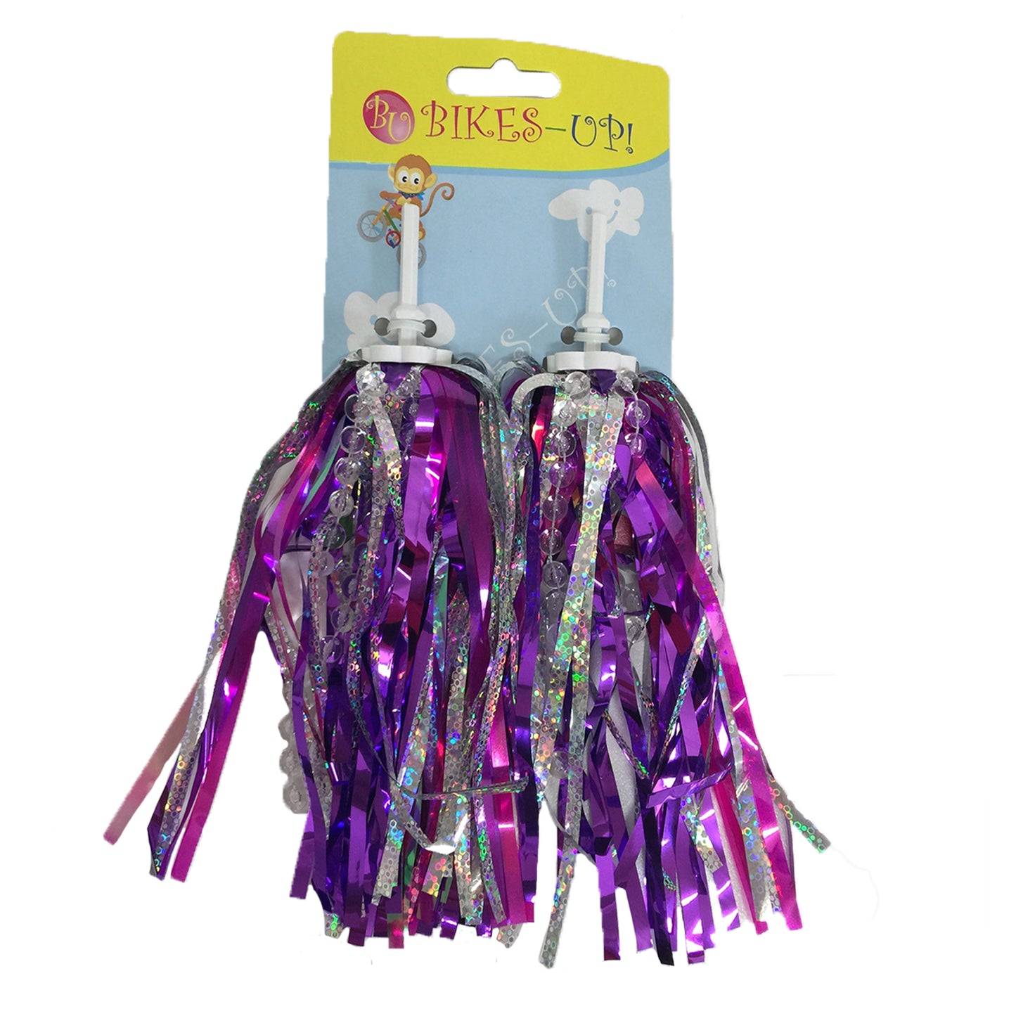 Bike's Up Kid's Bike Streamers/Tassels Silver Pink Purple with Beads