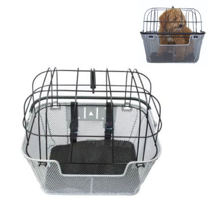 Black Front Mounted Metal Bicycle Pet Basket with Safety Straps