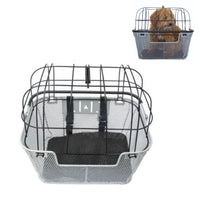 Black Front Mounted Metal Bicycle Pet Basket with Safety Straps