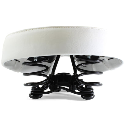 White Ladies Retro Bike Saddle 250mm x 190mm Vinyl Quilted Top Dual Coil Springs