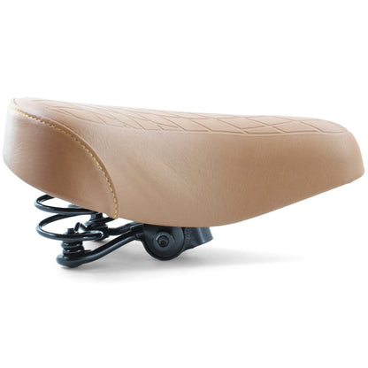Brown Ladies Retro Bike Saddle 250mm x 190mm Vinyl Quilted Top Dual Coil Springs