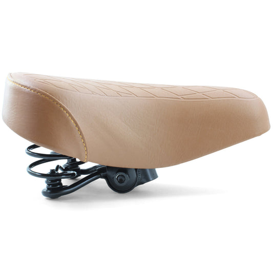Brown Ladies Retro Bike Saddle 250mm x 190mm Vinyl Quilted Top Dual Coil Springs