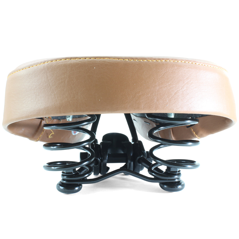 Brown Ladies Retro Bike Saddle 250mm x 190mm Vinyl Quilted Top Dual Coil Springs
