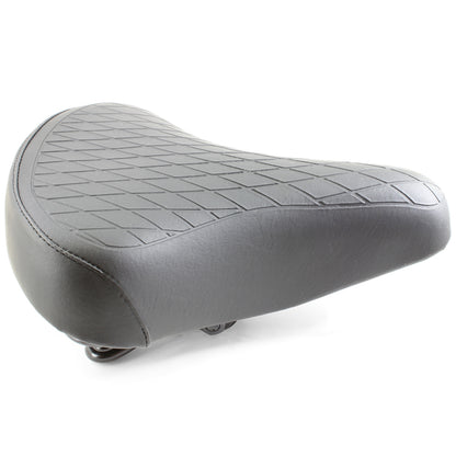 Black Ladies Retro Bike Saddle 250mm x 190mm Vinyl Quilted Top Dual Coil Springs