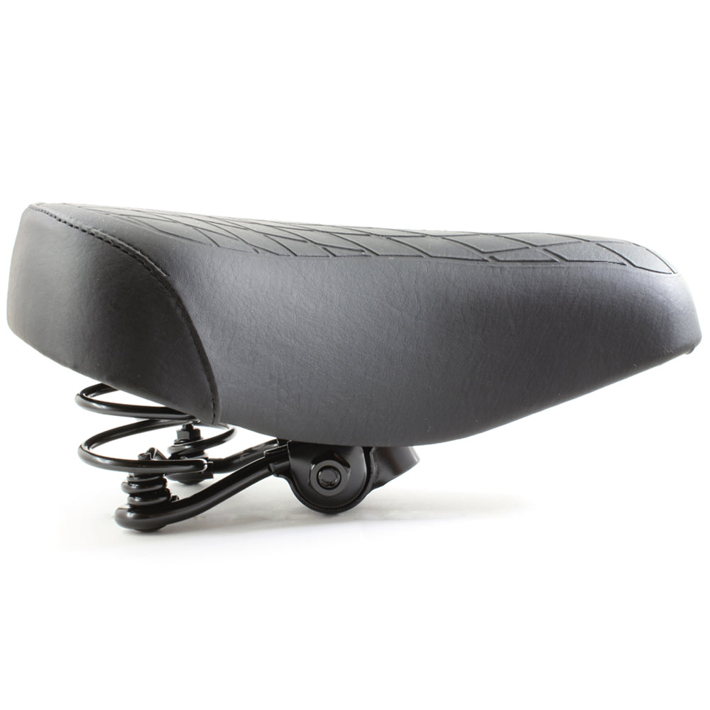 Black Ladies Retro Bike Saddle 250mm x 190mm Vinyl Quilted Top Dual Coil Springs