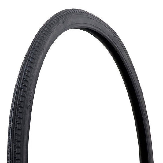 A black bicycle tire with light tread pattern, displayed against a white background.