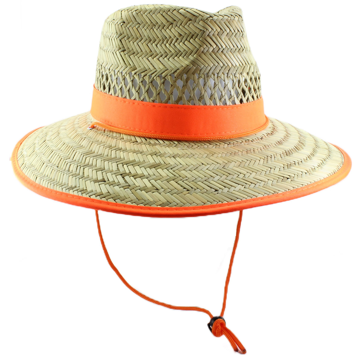 Lightweight UPF50+ Broad Brim Straw Hat with Adjustable Chin Strap (Orange)