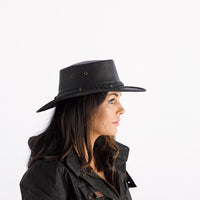 Didgeridoonas Black Buffalo Leather Outback Wide Brim Bush Hat