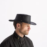 Didgeridoonas Black Buffalo Leather Outback Wide Brim Bush Hat