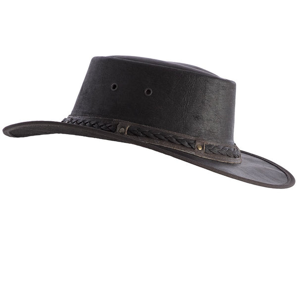 Didgeridoonas Dark Brown Buffalo Leather Outback Wide Brim Bush Hat