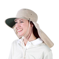 Uveto Tammin Hat with Front Broad Brim and Close-Fitting Neck Flap Stone Colour