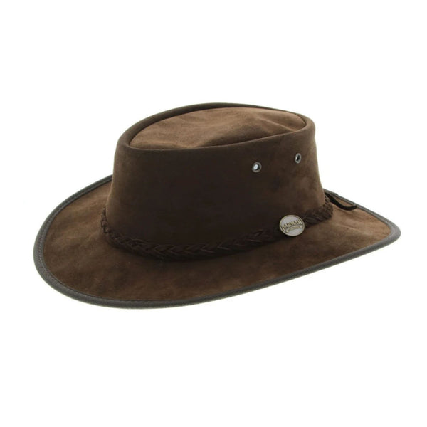 Barmah Foldaway Suede Wide Brim Bush Hat Chocolate - Sizes S-XXL