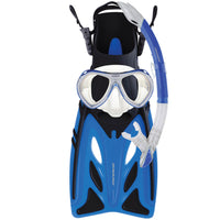 Mirage Crystal Junior Mask Snorkel and Fin Set with Tempered Glass Lens Blue S-XL