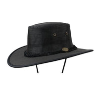 Barmah Canvas Drover Wide Brim Hat with Mesh Crown - Black Sizes S-XL