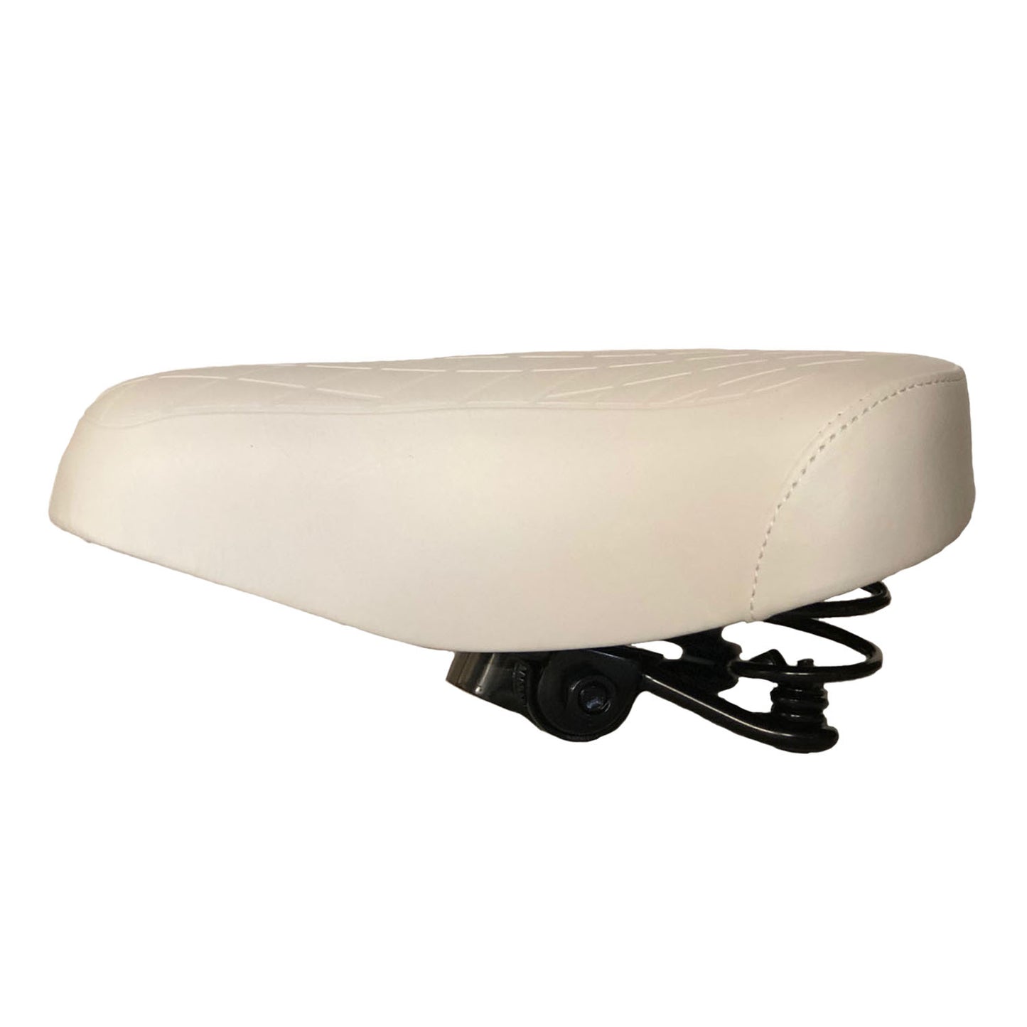 White Ladies Retro Bike Saddle 250mm x 190mm Vinyl Quilted Top Dual Coil Springs