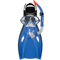 Mirage Mission Adult Fin Mask and Snorkel Set Sizes S/M and L/XL Blue