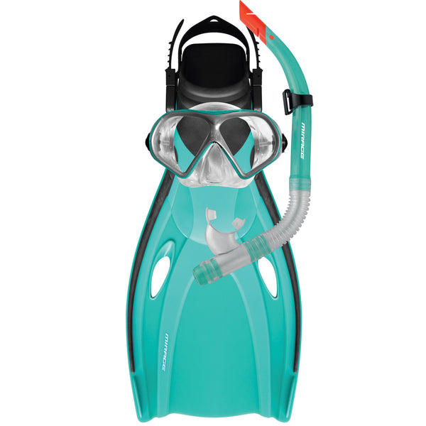 Mirage Mission Adult Fin Mask and Snorkel Set Sizes S/M and L/XL Teal Green