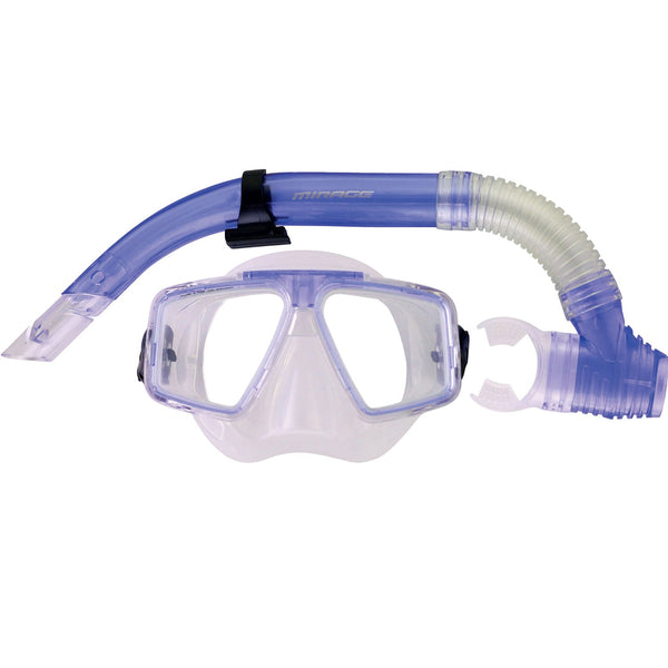 Mirage Quest Adult Dark Blue Silicone Snorkel & Mask with Tempered Glass Lens